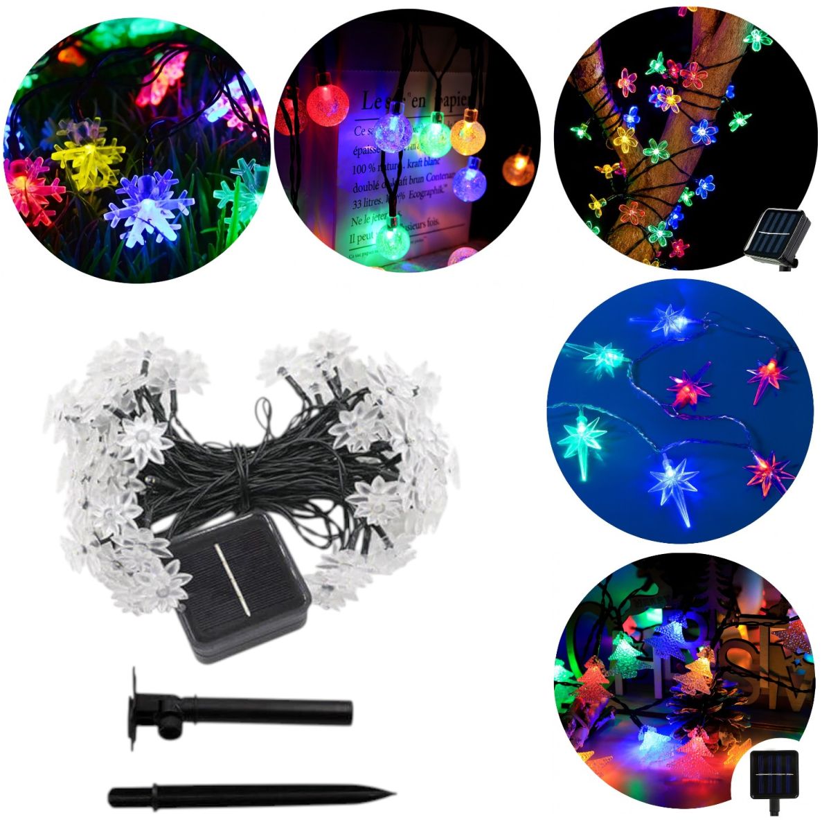 Instalație Solară 5m de Crăciun, cu 20 LED-uri Multicolore 3cm, Diferite Modele Engros