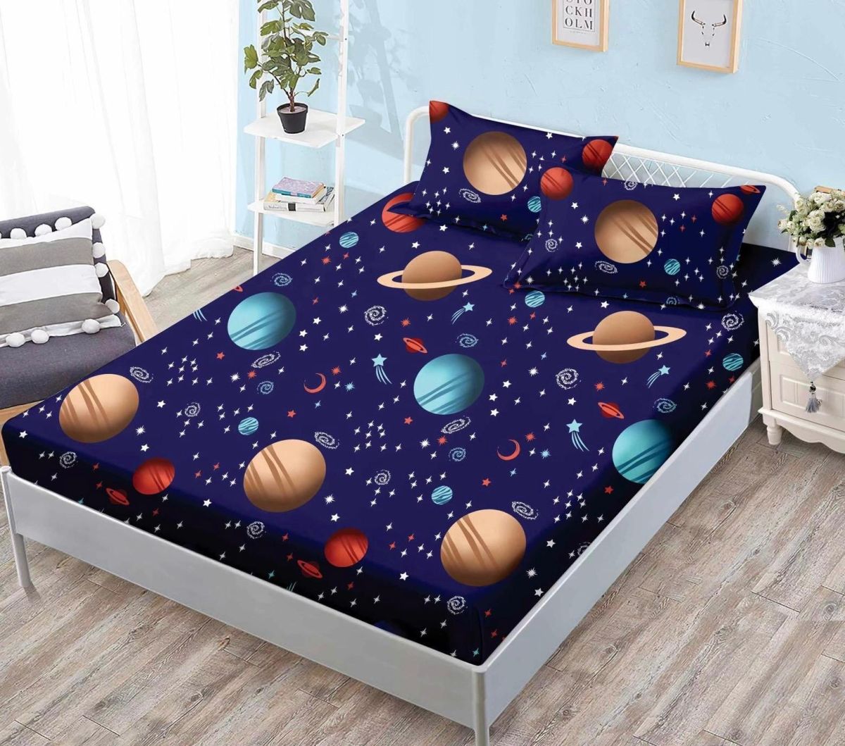OFERTA Lenjerii cu Elastic En-Gros, Serie 5 Bucati Diferite, Material Bumbac tip Finet, 3 Piese, Cearceaf de Pat 180x200cm, cu 2 Fete de Perna 50x70cm Incluse