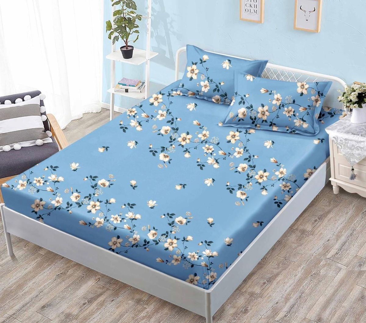 OFERTA Lenjerii cu Elastic En-Gros, Serie 5 Bucati Diferite, Material Bumbac tip Finet, 3 Piese, Cearceaf de Pat 180x200cm, cu 2 Fete de Perna 50x70cm Incluse