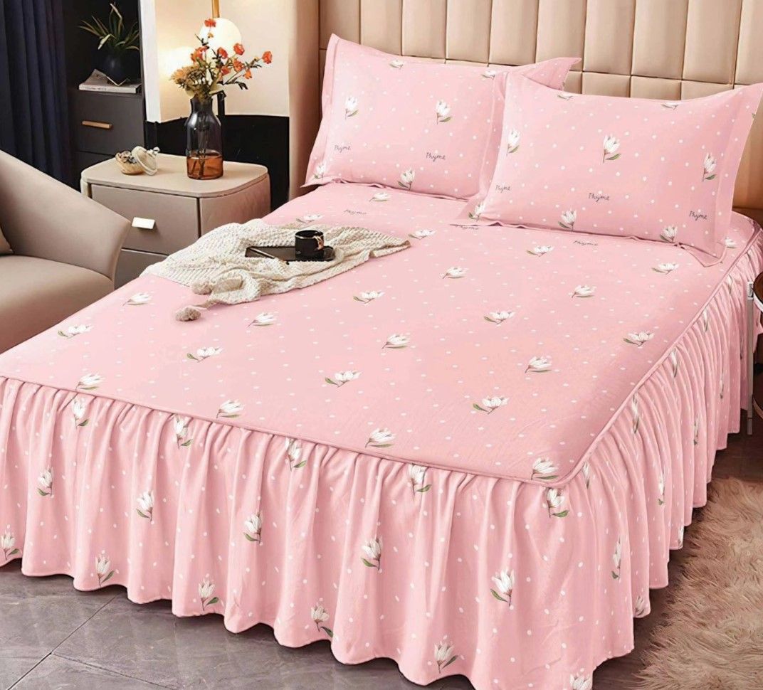 TRIO Lenjerii cu Volanase En-Gros, Serie 3 Modele Diferite, Material Bumbac tip Finet, pentru Pat Dublu, 160x200, cu 2 Fete de Perna 48x75 Incluse