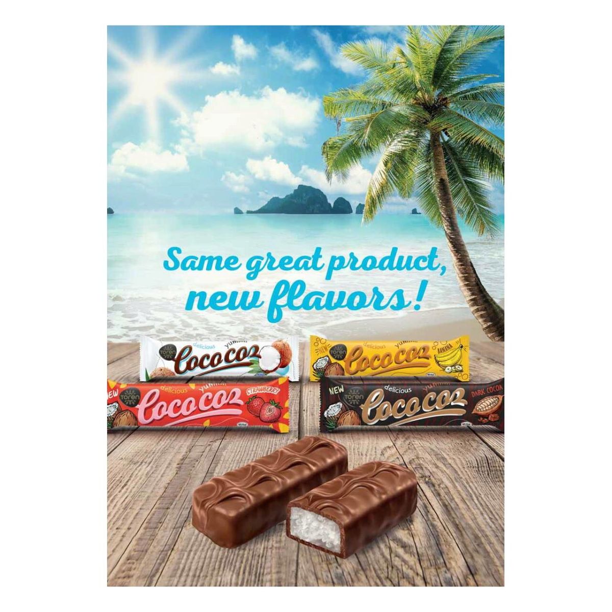 Baton de ciocolata cu fulgi de cocos si banane Cococoz, 24 g Engros