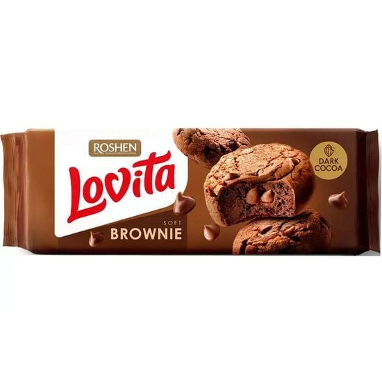 Biscuiti cu unt Lovita Dark Brownie și cacao Roshen, 152g Engros