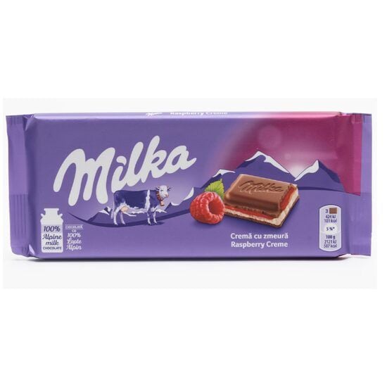Ciocolata umpluta cu crema zmeura Milka 100g Engros