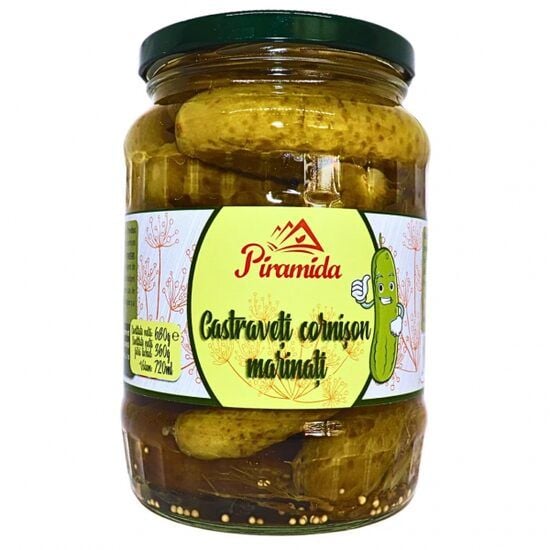 Castraveti cornison marinati 3-6cm Piramida 720ml Engros