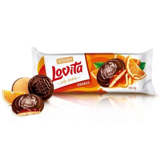 Biscuiti cu jeleu de portocale si ciocolata Lovita Roshen, 135g Engros