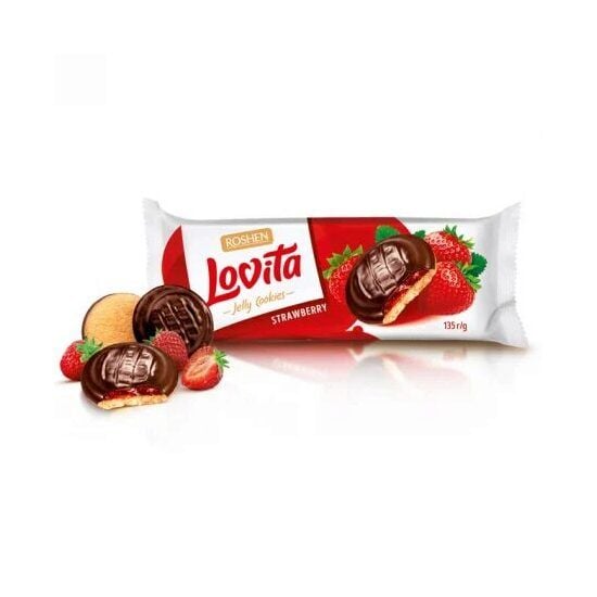 Biscuiti cu ciocolata si jeleu de capsuni Roshen Lovita, 135 g Engros