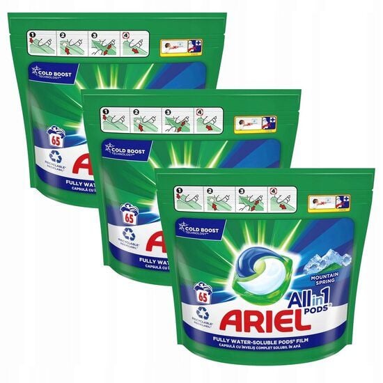 Detergent de rufe capsule Ariel All in One PODS Mountain Spring, 65 spalari Engros
