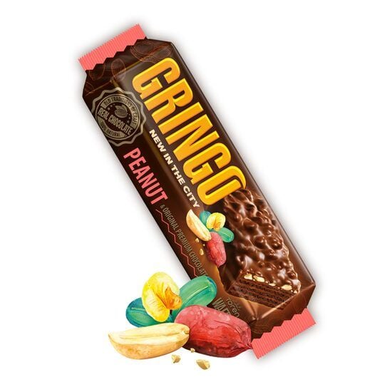 Gringo Napolitană cu glazură de ciocolată cu lapte, cremă de cacao și arahide Toren 38g Engros