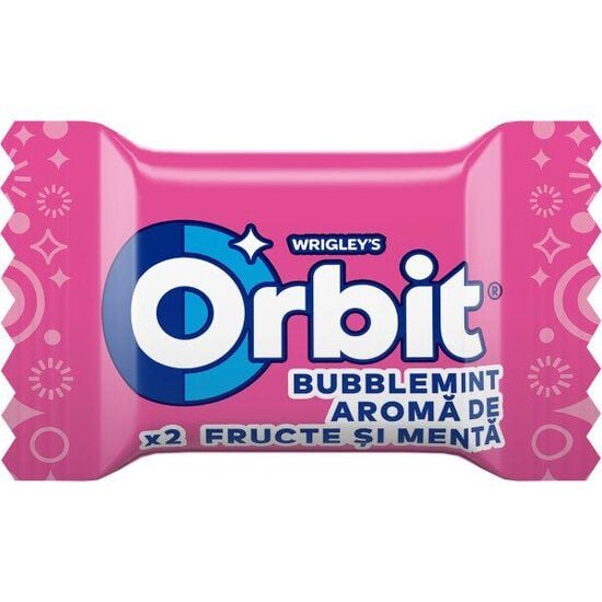 Orbit Bubblemint guma de mestecat cu arome de fructe si menta 2 drajeuri. 100 buc Engros