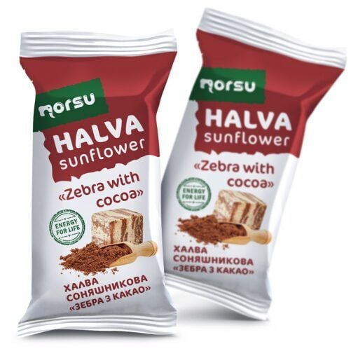 Halva Floarea Soarelui „Zebra” cu cacao – 1.5 kg (50 × 30 g) Engros