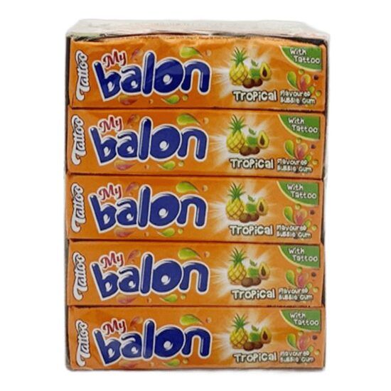 Gumă de mestecat Mybalon Tattoo aromă tropicală 18g, 20 bucăți cutie Engros