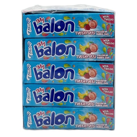 Gumă de mestecat Mybalon Tattoo aromă tutti frutti 18g, 20 bucăți cutie Engros