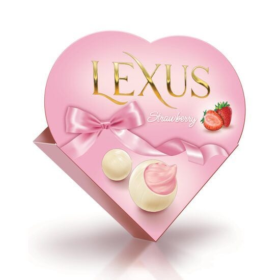 Lexus, praline de ciocolata alba cu cu capsuni, cutie inima, 110g Engros