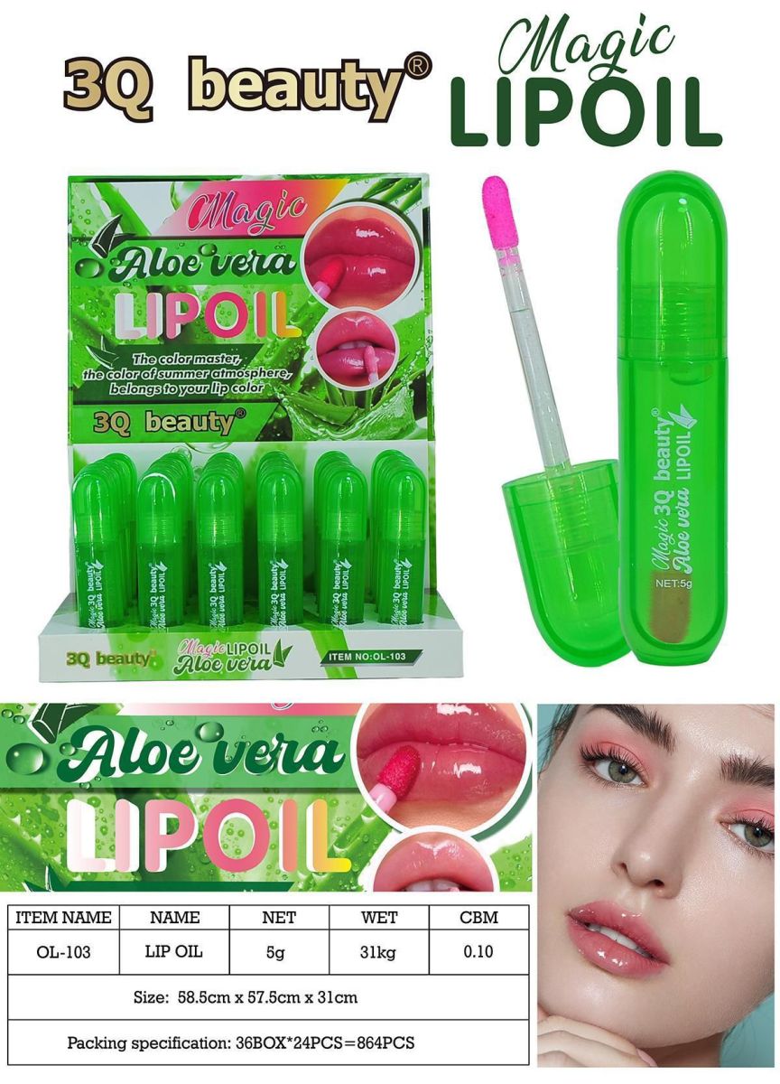Lip Oil 3Q Beauty Aloe Vera OL-103 – hidratare intensă și strălucire naturală pentru buze Engros