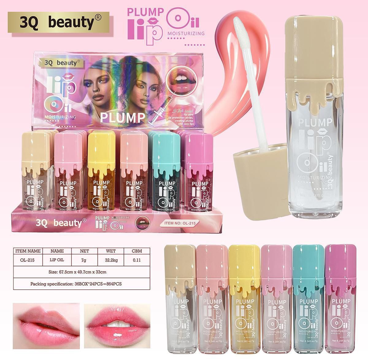 Lip Oil 3Q Beauty Plump OL-215 – ulei de buze hidratant și volumizant Engros