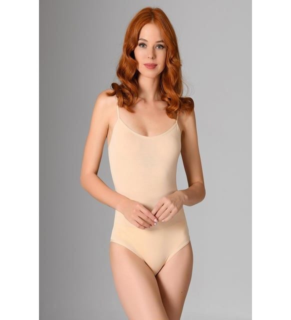 Body dama bretea subtire si chilot clasic,Bej,Engros