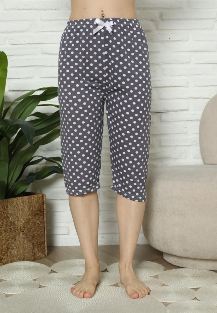 Pantaloni pijama damă 3/4 gri  imprimeu buline, engros