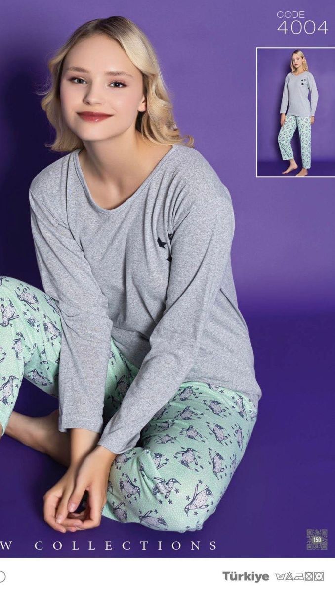 Pijamle, dama cu maneca lunga,cu imprimeu,ursulet negru,Engros