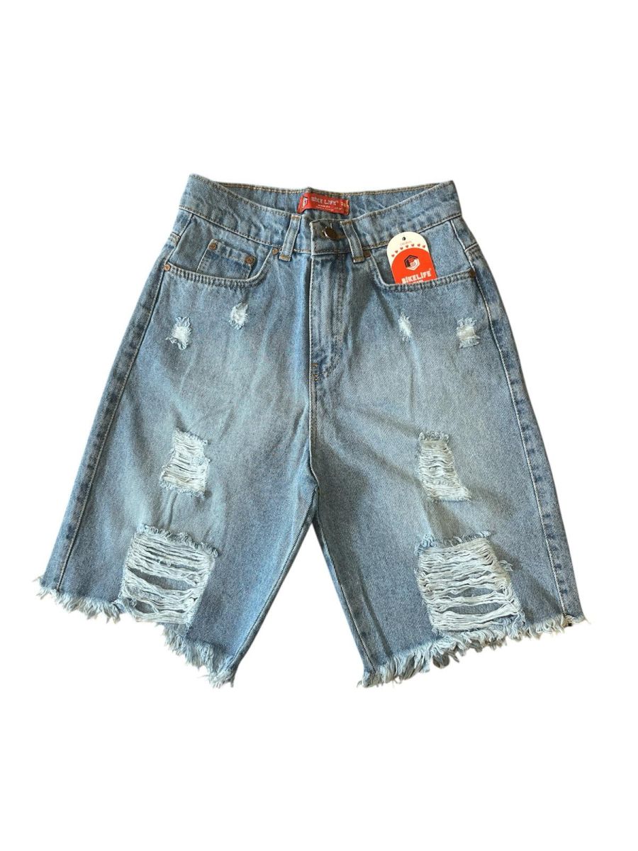 Blugi damă 3/4 cu talie înaltă – franjuri, croială lejeră, Albastri ,Engros