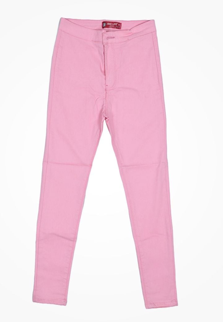 Blugi Damă Skinny Talie înaltă – Material Elastic, Subțire, Culoare Roz,Engros