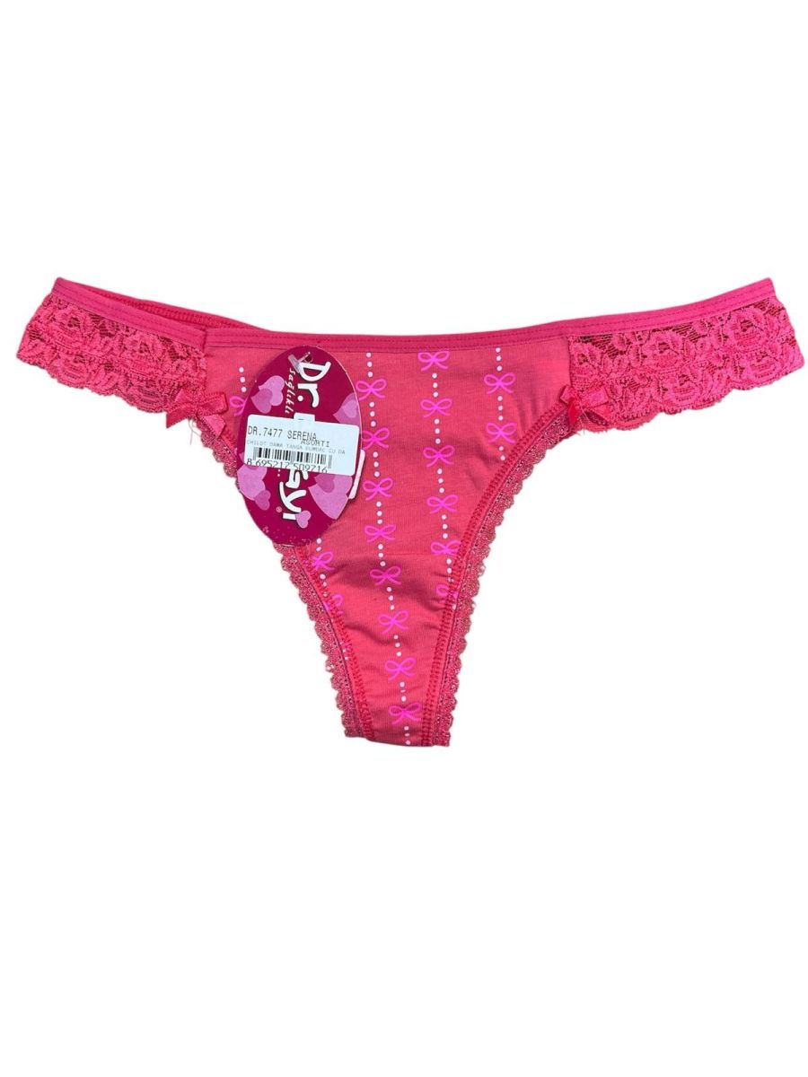 Chiloti Dama, Tanga , Dantelă Rosie Imprimeu Fundițe Roz, Engros