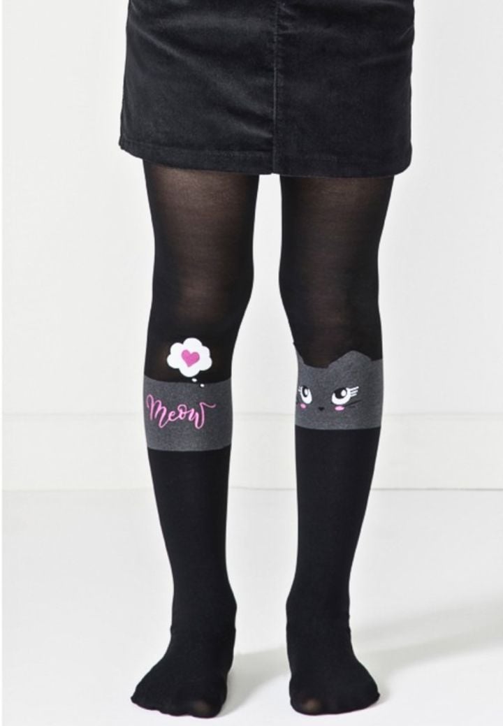 Dres fetițe Penti Pretty ,,Catty\'\', 30 den- imprimeu pisică, Negru  Engros