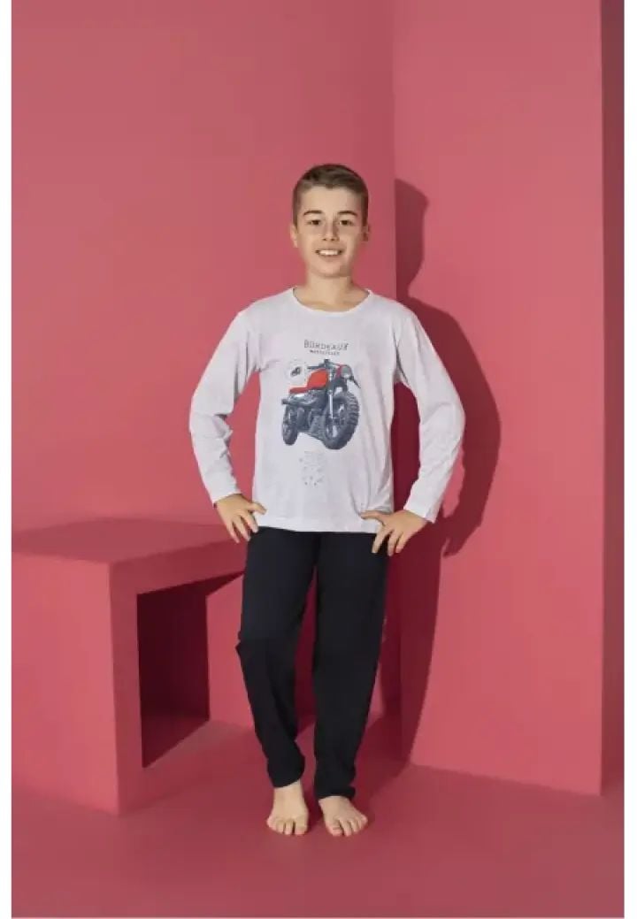 Pijama Băieți cu Mânecă Lungă și Pantaloni Lungi, Imprimeu Motoretă,Culoare Bleu,Engros