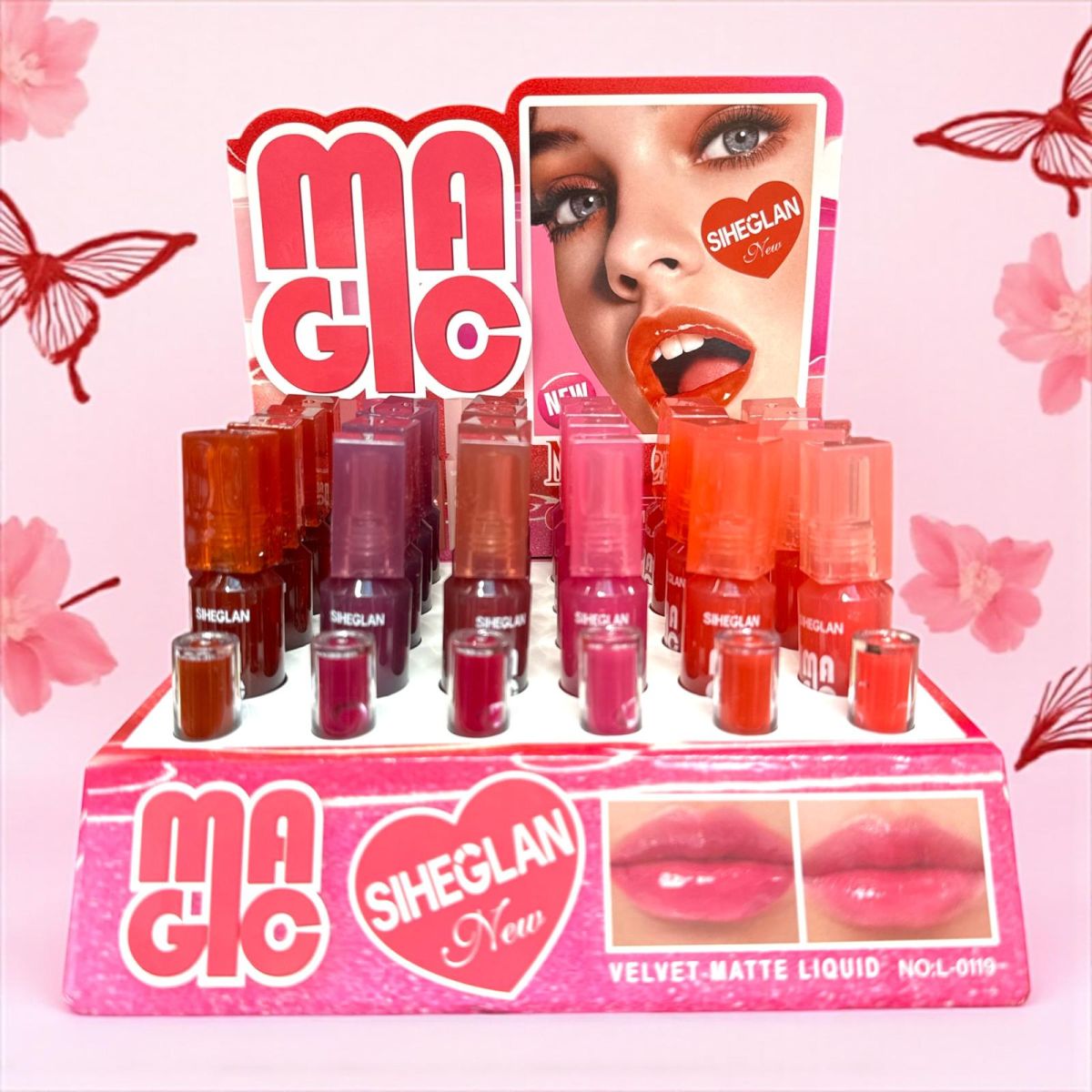 Ruj lichid mat SIHEGLAN Magic Velvet Matte L-0119 – set display mix nuanțe Engros