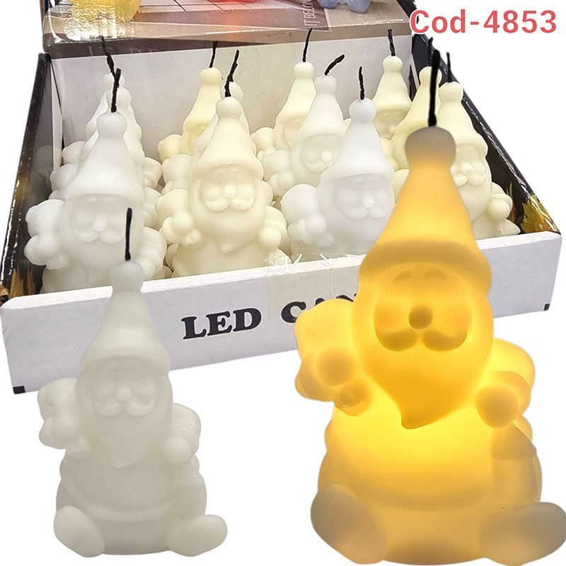 Figurină Moș Crăciun – decorațiune luminoasă cu LED,5 x 9 cm,culori, crem si alb,12/buc engros