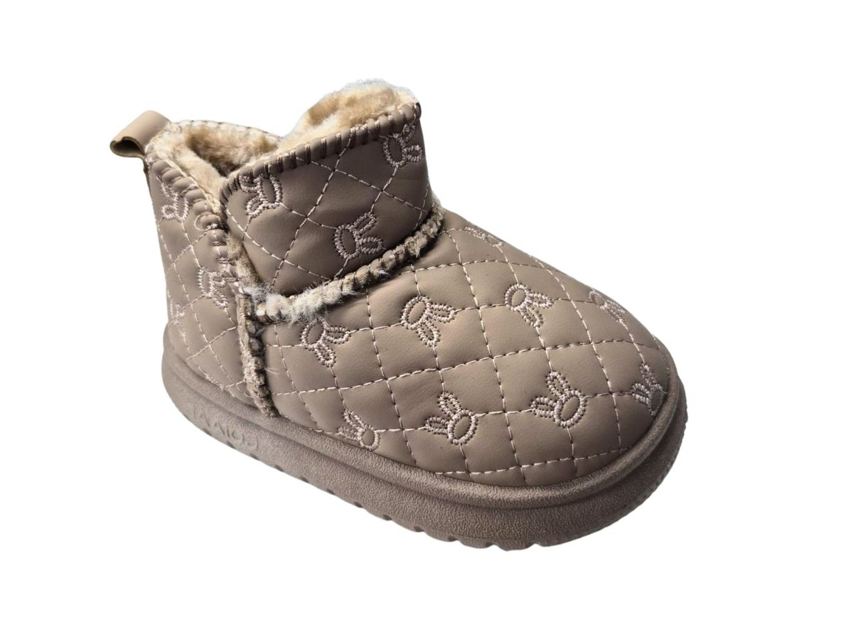 Ghete Fetite tip UGG, Imblanite, Design Modern, Imprimeu Cusut, Material Textil + Blana Sintetica Moale, Engross, Marimi 22-27, 8buc/bax maro