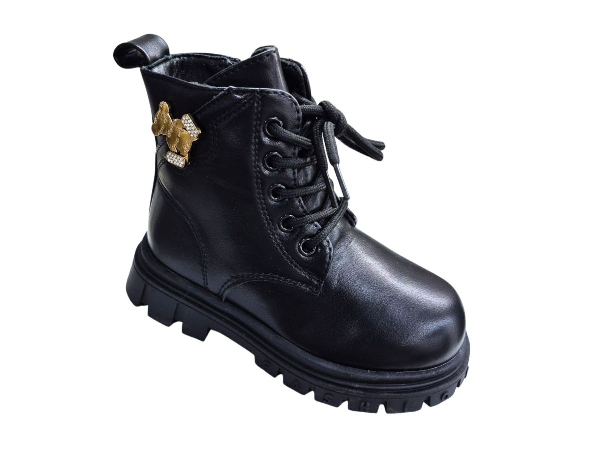 Ghete Fetite, Accesoriu Ursulet Stralucitor, Interior Captusit, Inchidere Fermoar+Siret, Engross, Marimi 26-31, 8buc/bax negru