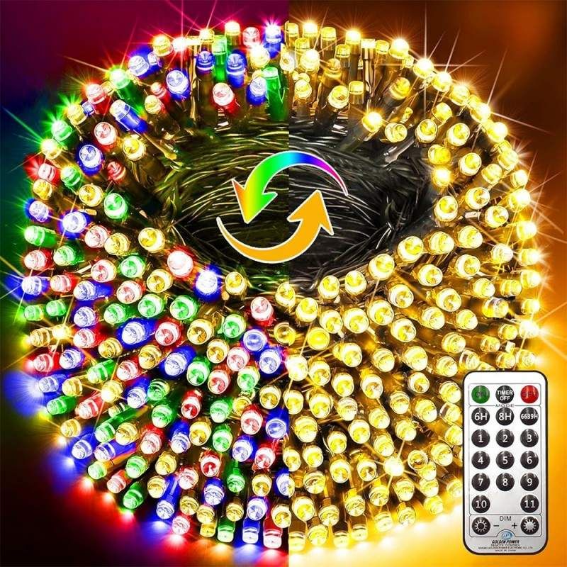 Instalatie de Craciun Liniara 2 in 1 40M -Alb Cald si Multicolor ENGROSS, Telecomanda cu 11 Jocuri de lumini interschimbabile, Lungime 40 metri, 200 leduri, Alimentare La Priza 220 V, Pentru Interior/Exterior, IP44 [CLONE]