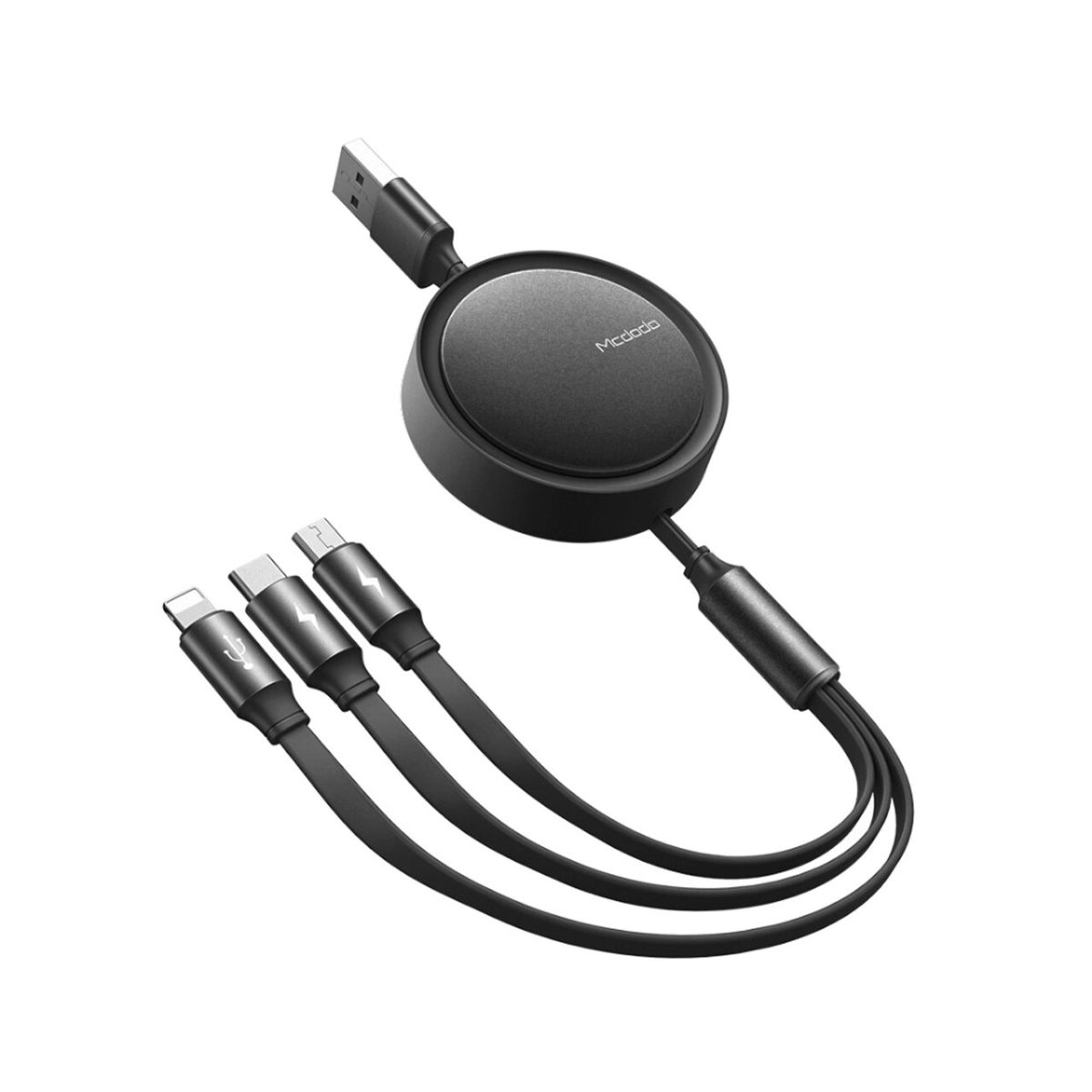 Cablu Lightning engross & MicroUSB & Type-C 3 in 1 Retractable Black, cablu telefon, cablu incarcare, cablu iphone