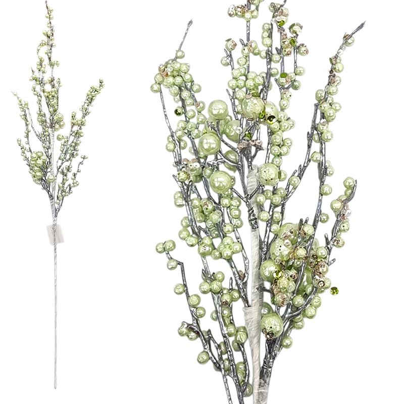 Creanga perlata ornamentala pentru decoruri, h 75 cm , verde, engros