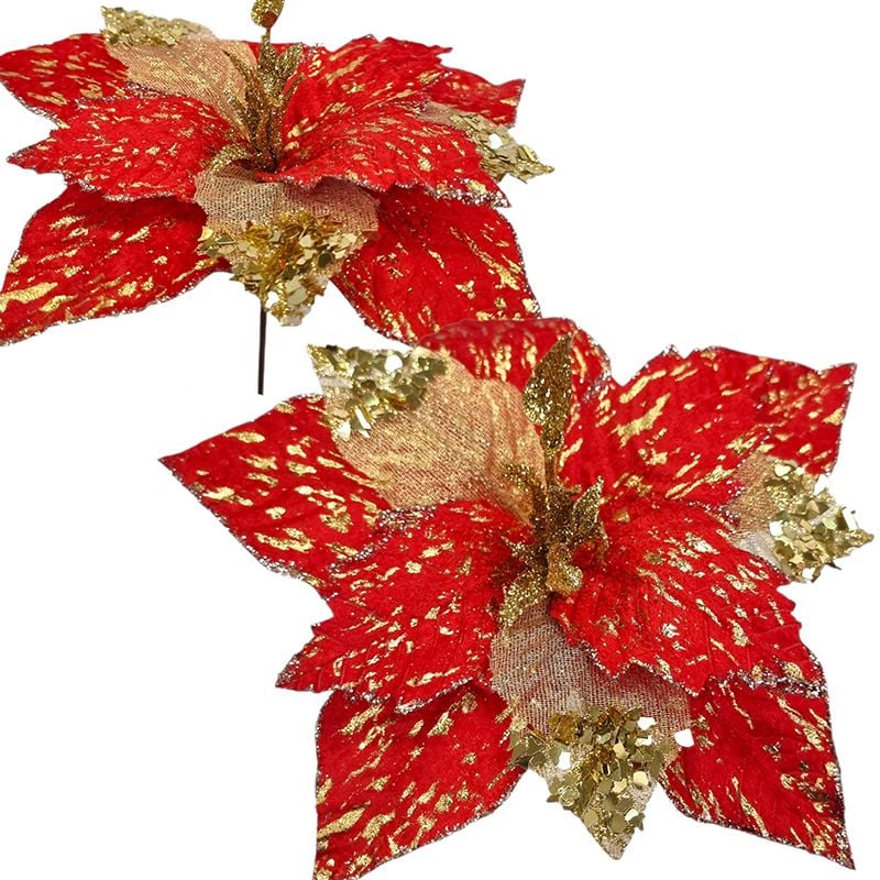 Craciunita de catifea bogata cu 11 petale, rosu, d 30 cm, l 35 cm ,engros
