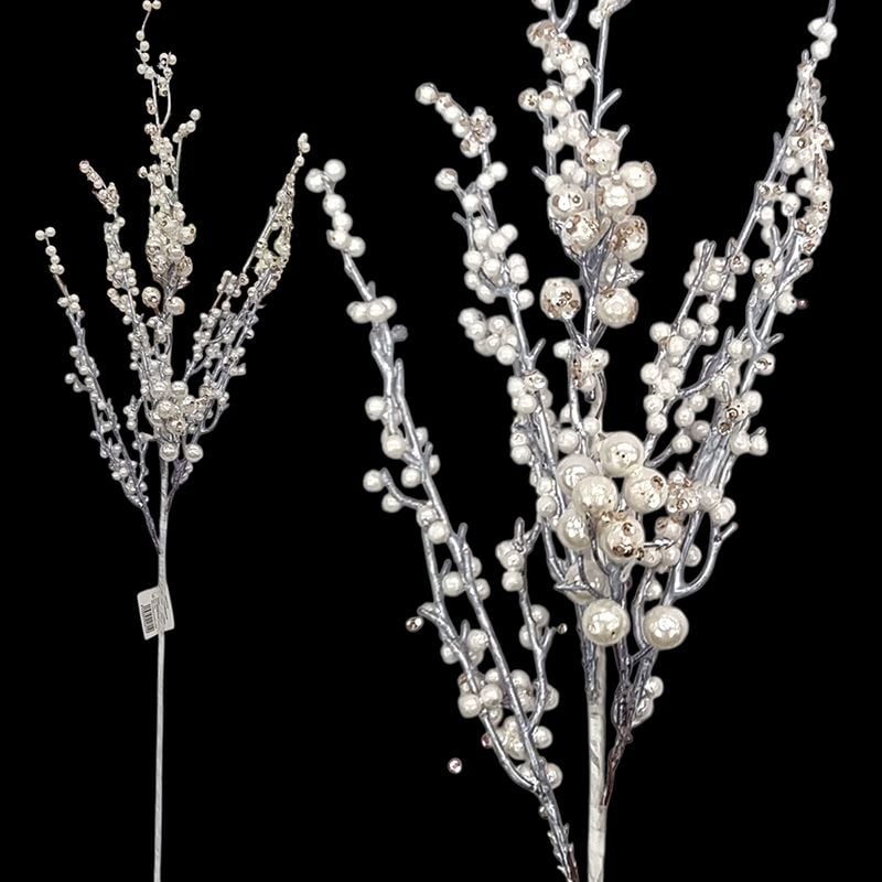 Creanga perlata ornamentala pentru decoruri, h 75 cm , alb, engros