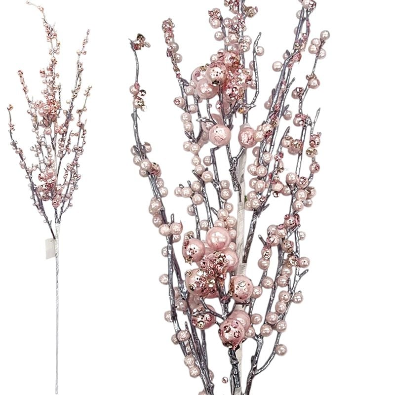 Creanga perlata ornamentala pentru decoruri, h 75 cm , roz, engros