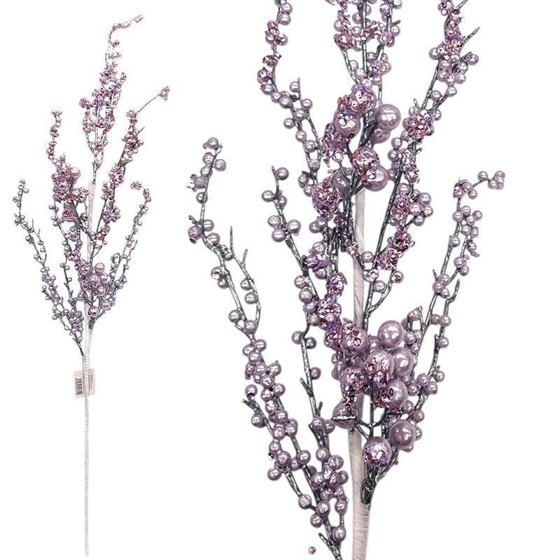 Creanga perlata ornamentala pentru decoruri, h 75 cm , lila, engros