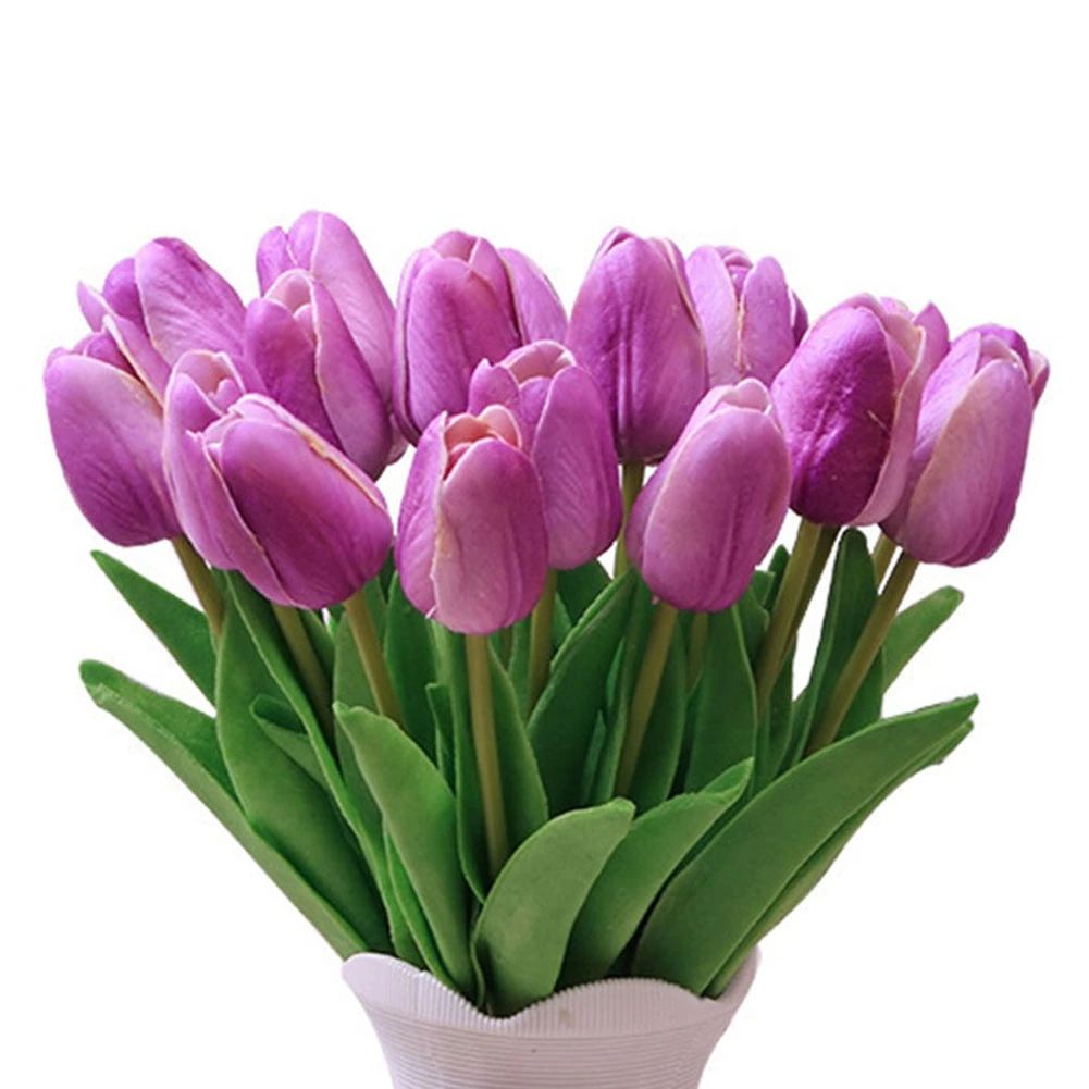 Set 10 Lalele Artificiale din Silicon Mov – Buchet Decor Elegant si Realist