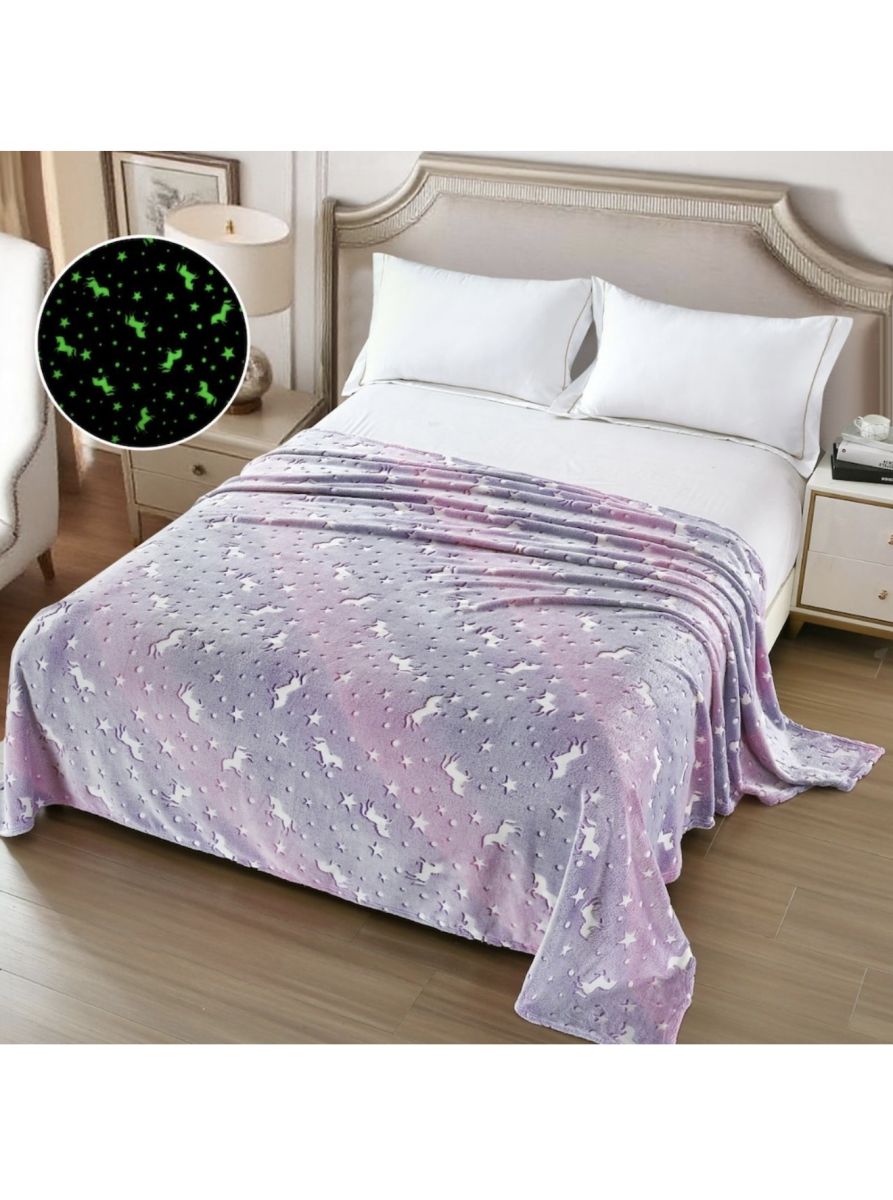 Patura Cocolino XXL Fosforescenta 200x230 cm cu Unicorni Pastel – Super Pufoasa si Magica