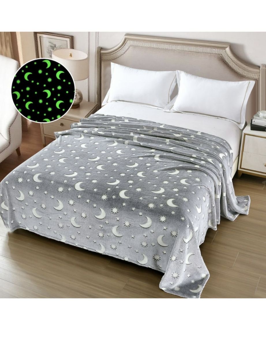 Patura Cocolino XXL Fosforescenta 200x230 cm cu Luna si Stele – Super Pufoasa si Relaxanta