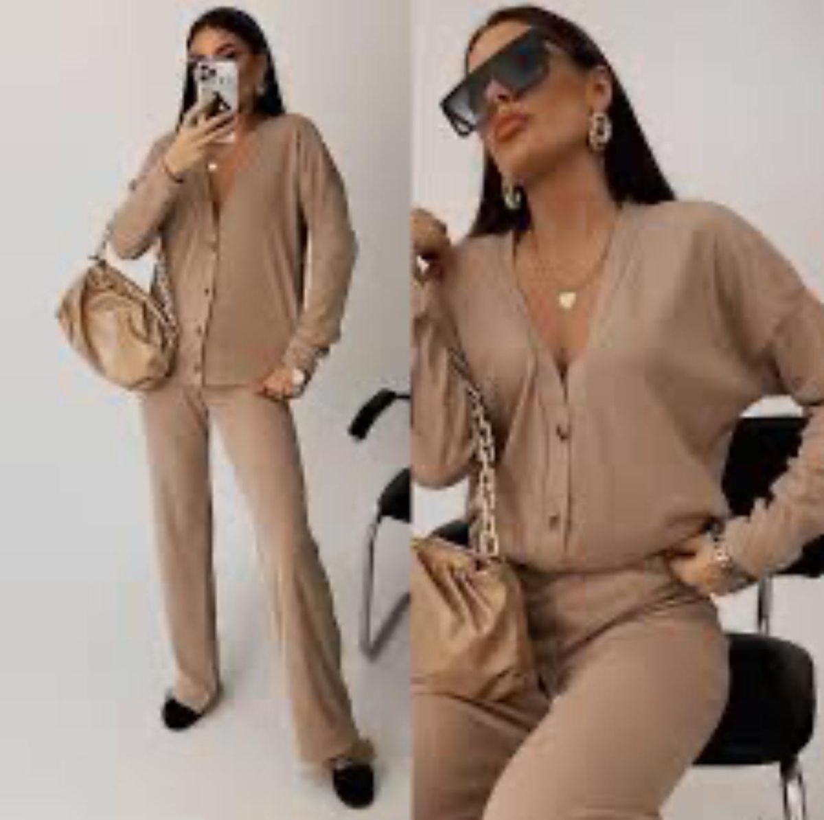 Compleu en gross 2 piese pantaloni si bluza tricot