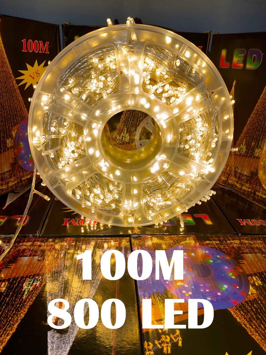 Instalatie de Craciun Engros , tip rola 100M (real) , 800 leduri rotunde , led-uri model V5 , 8 Jocuri de Lumini , culoare alb cald , interior si exterior