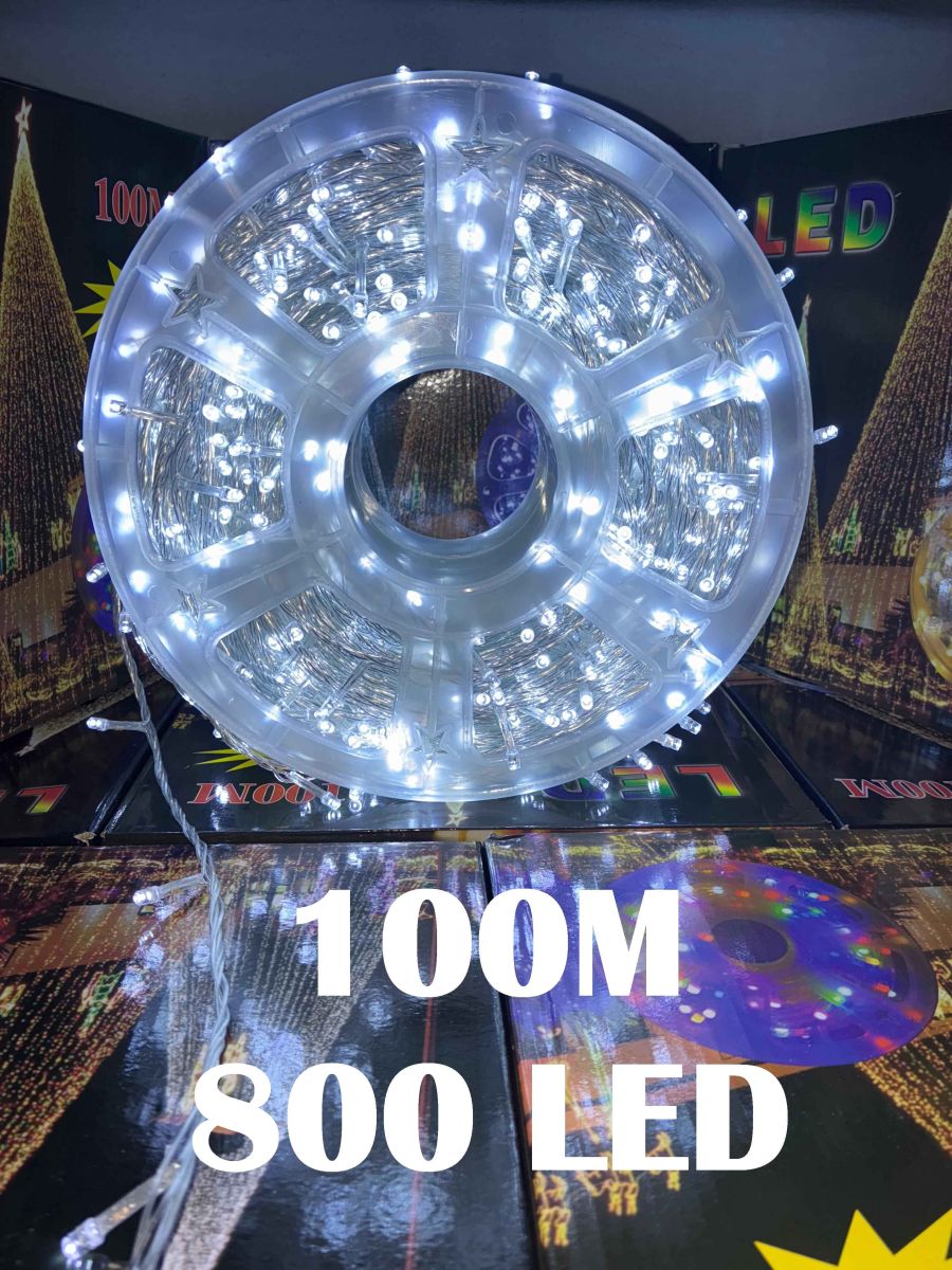 Instalatie de Craciun Engros , tip rola 100M (real) , 800 leduri rotunde , led-uri model V5 , 8 Jocuri de Lumini , culoare alb rece , interior si exterior