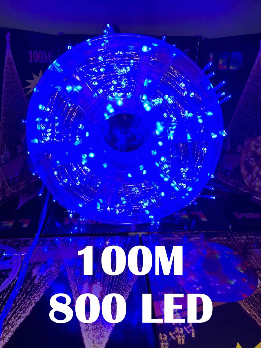 Instalatie de Craciun Engros , tip rola 100M (real) , 800 leduri rotunde , led-uri model V5 , 8 Jocuri de Lumini , culoare albastru , interior si exterior
