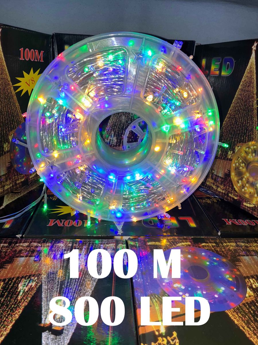 Instalatie de Craciun Engros , tip rola 100M (real) , 800 leduri rotunde , led-uri model V5 , 8 Jocuri de Lumini , culoare multicolor , interior si exterior