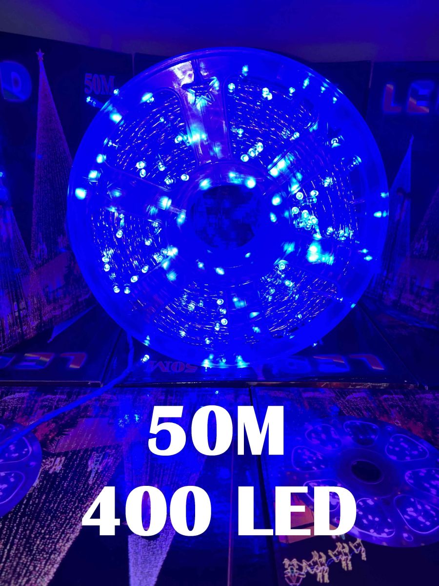 Instalatie de Craciun Engros , tip rola 50M (real) , 400 leduri rotunde , led-uri model V5 , 8 Jocuri de Lumini , culoare albastru , interior si exterior
