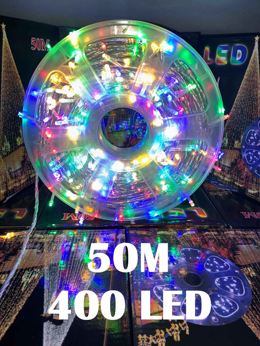 Instalatie de Craciun Engros , tip rola 50M (real) , 400 leduri rotunde , led-uri model V5 , 8 Jocuri de Lumini , culoare multicolor , interior si exterior