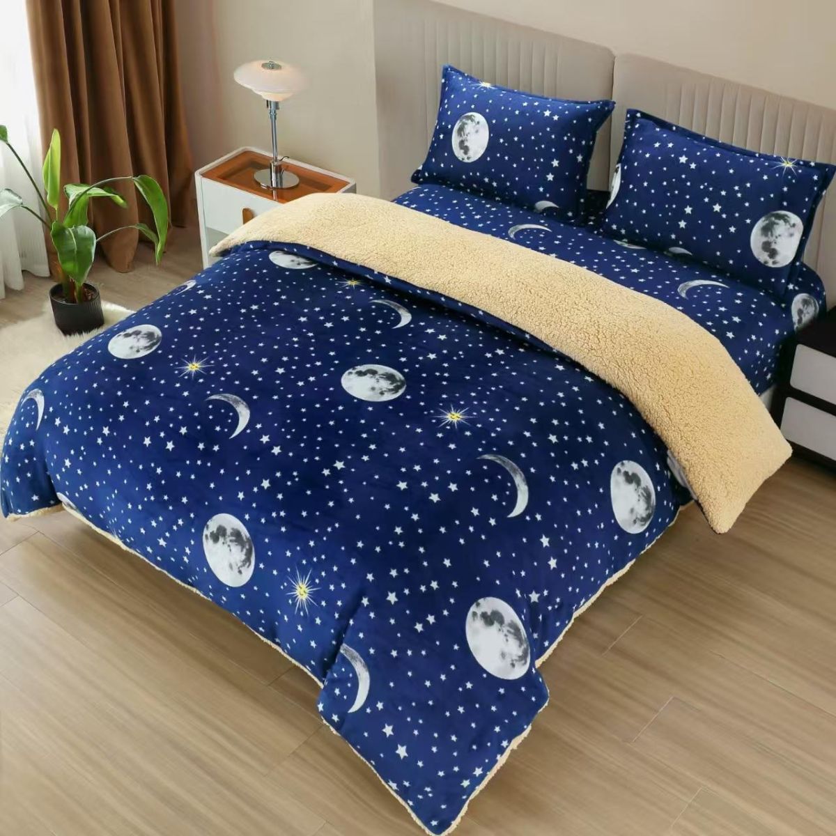 Lenjerii Cocolino En-Gros, Albastru, cu Blanita si Elastic, 180x200cm, Material Premium, cu 2 Fete de Perna Incluse