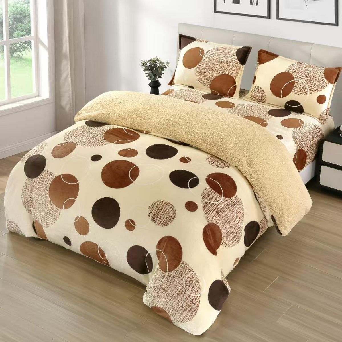 Lenjerii Cocolino En-Gros, Bej, cu Blanita si Elastic, 180x200cm, Material Premium, cu 2 Fete de Perna Incluse